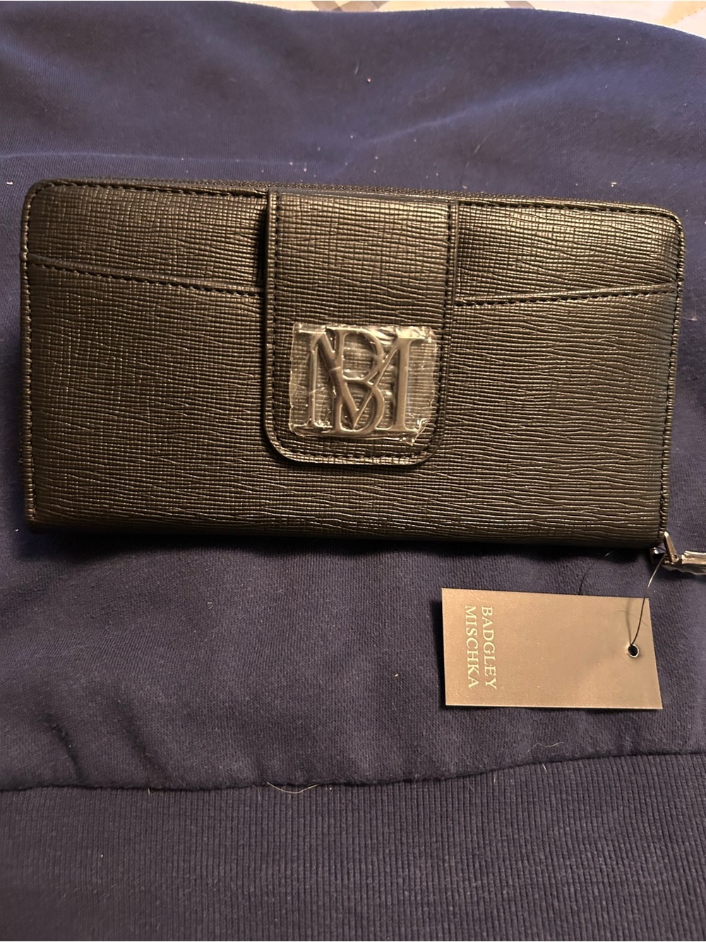 Badgley Mischka Black Textured Continental Wallet with Silver Logo